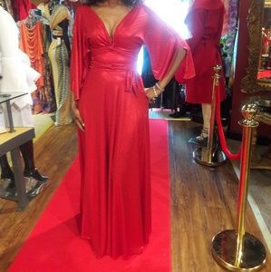 Red Wrap Dress with Short 3/4 Sleeves